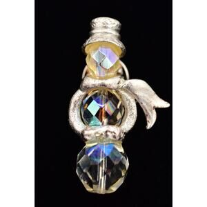 Olit Vintage Crystal Snowman Pin Brooch Tie Tac Aurora Borealis Signed BinAL